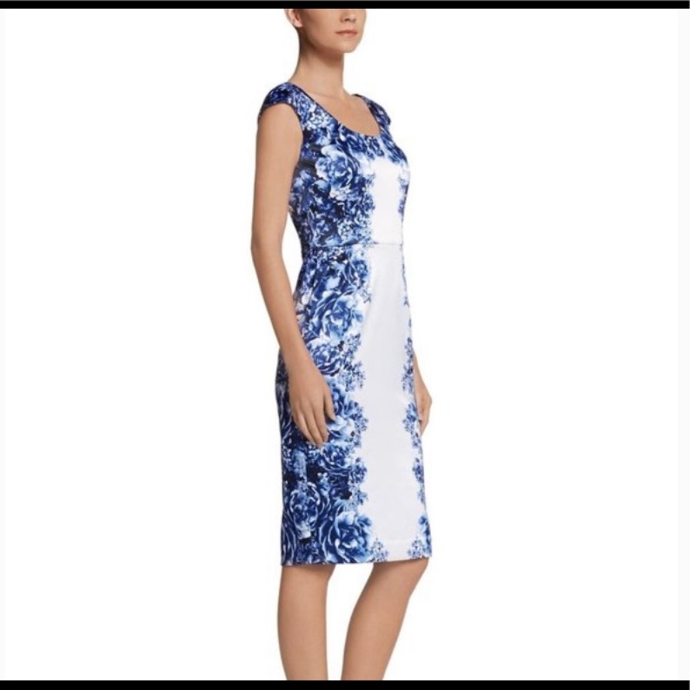 White House Black Market Slimming White Floral Color Block Size 12 Dress